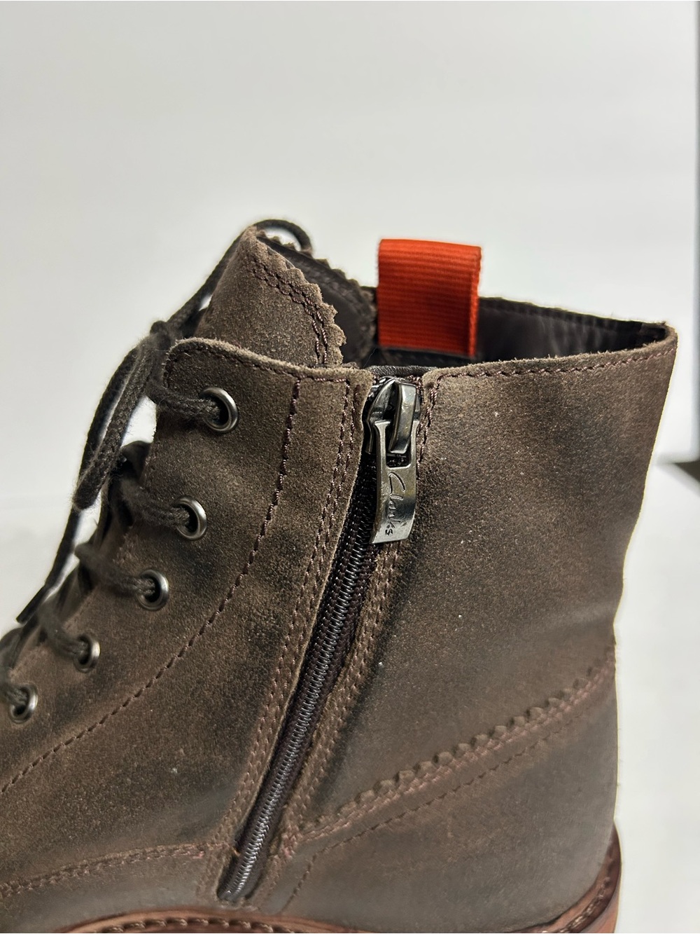 Men's Brown Lace-Up Leather Boots with Orange with Side Zipper by Clark’s - Picture 6 of 10